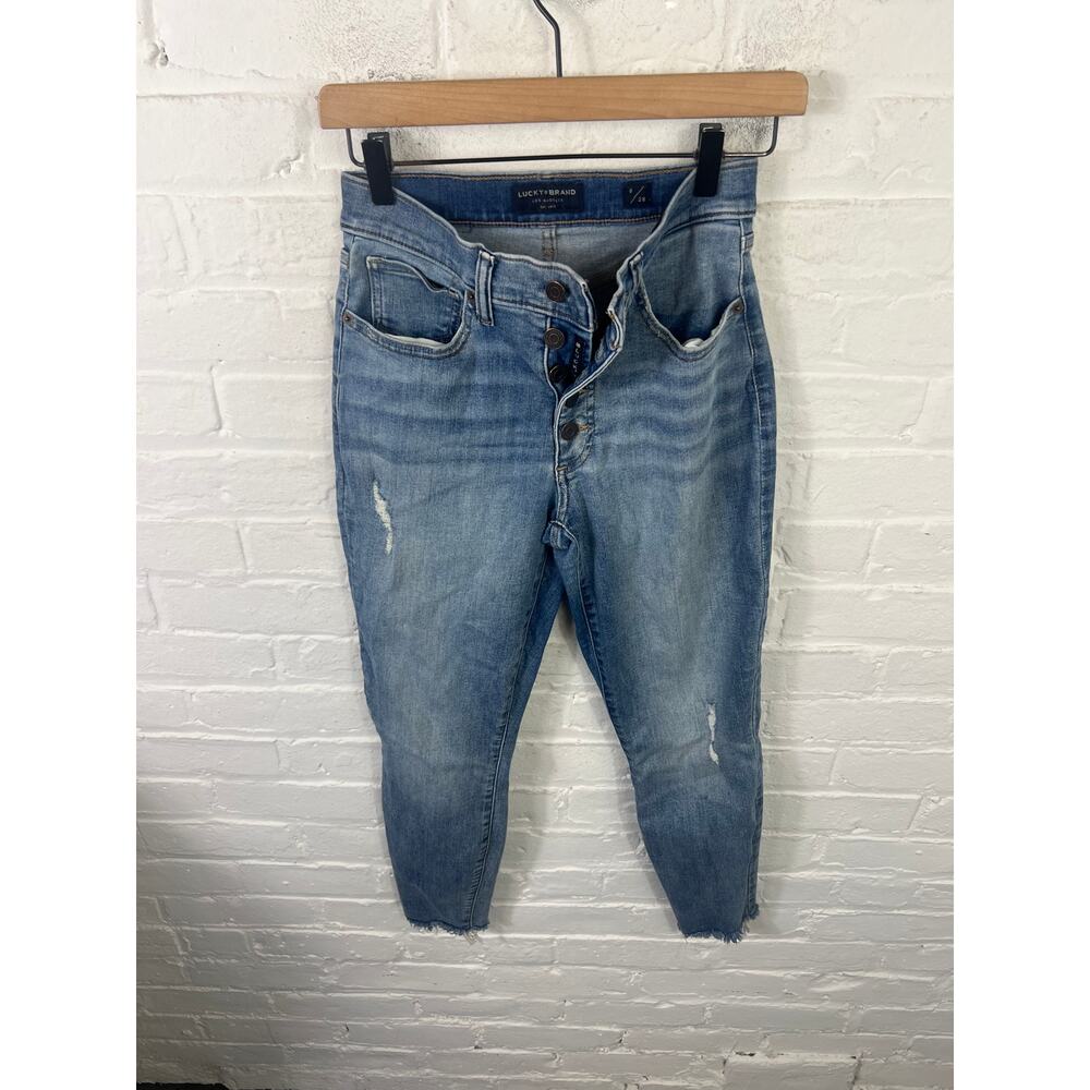 Lucky Brand Women's High Rise Crop Bridgette Jeans Denim Raw Hem Blue Size 6